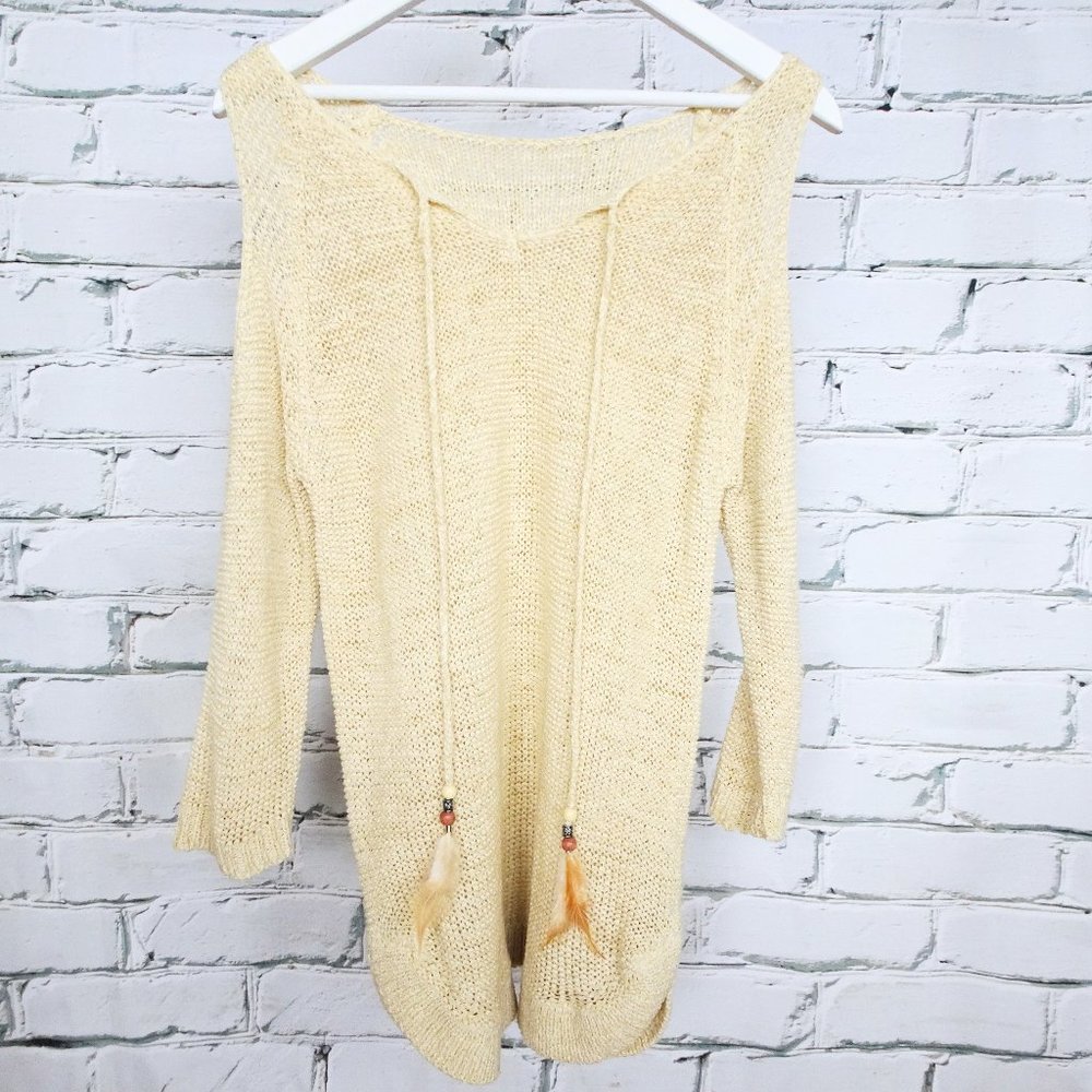 Boho 70's Knit Top with Feathers